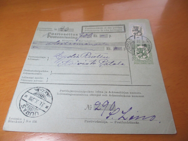 1928 Uuras postiosoitus Koivistolle