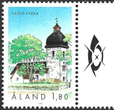 Åland 1991 Vårdön kirkko 1,80 mk välilöpari logo ** LaPe 054