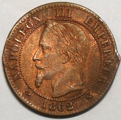 Ranska. 2 centimes 1862K.