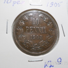 10 penniä 1905 kulkematon tasaisesti patinoitunut, - pikkukuva 5