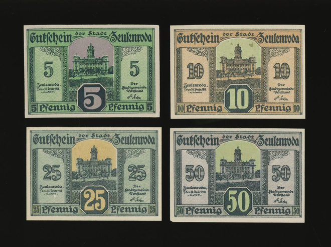 Saksa Notgeld 5, 10, 25, 50 Pfg, Zeulenroda 1918