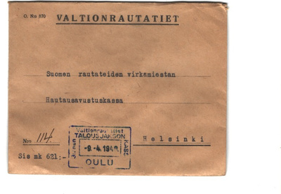 ASEMALEIMA OULU VALTION RAUTATIE TALOUSJAKSON KASSA+SINETIT
