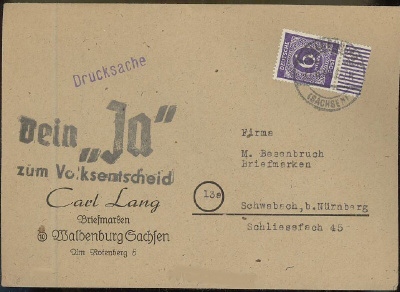 Saksa Mi 916 painotuote  - "Dein Ja zum Volkentscheid"