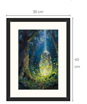 Uusi Mystinen hohtava kivi metsässä art print 30 cm x 40 cm