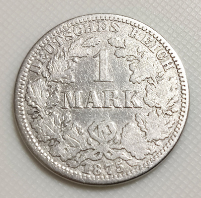 Saksa 1 Mark 1875A, Wilhelm I, hopeakolikko
