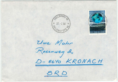 1990 hologrammi 2,50 mk kirje Saksaan
