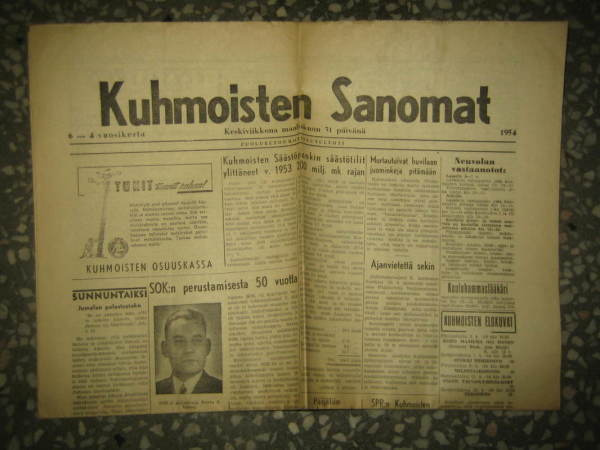 Sanomalehti: Kuhmoisten Sanomat 31.3.1954