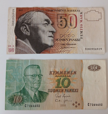 Suomen Pankin 10 ja 50 markan setelit