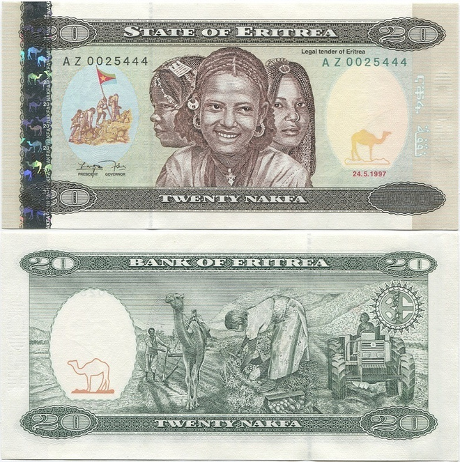 Eritrea 20 Nakfa v.1997 (P-4) UNC korvaava AZ-sarjaa
