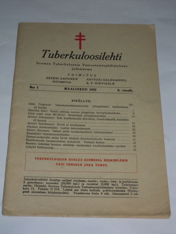 Tuberkuloosilehti 1932 Suomen Tuberkuloosin Vastustamisyhdis