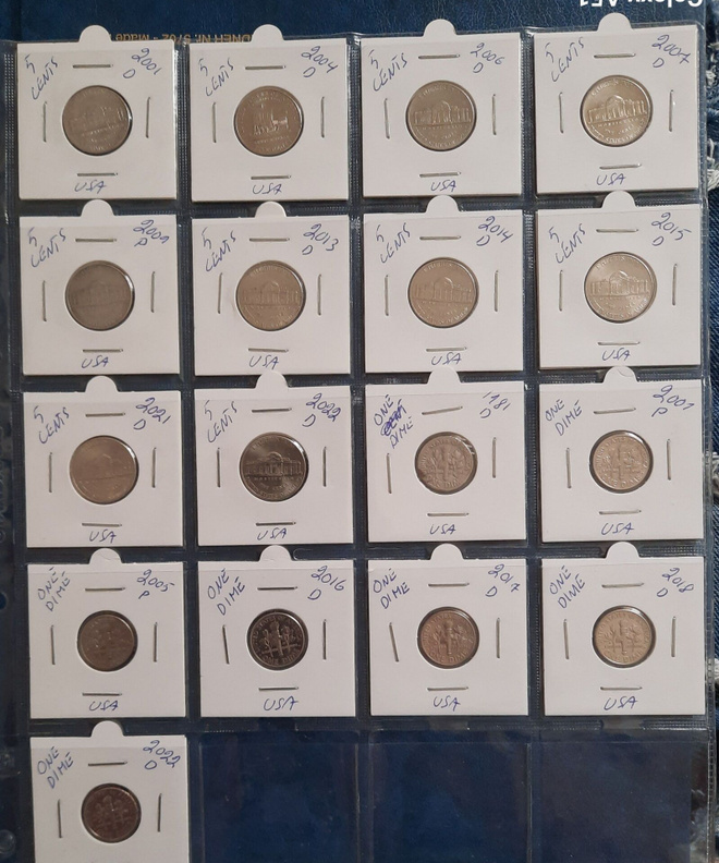 USA 5 centit ja 1 dimet 17kpl, kiertäneitä