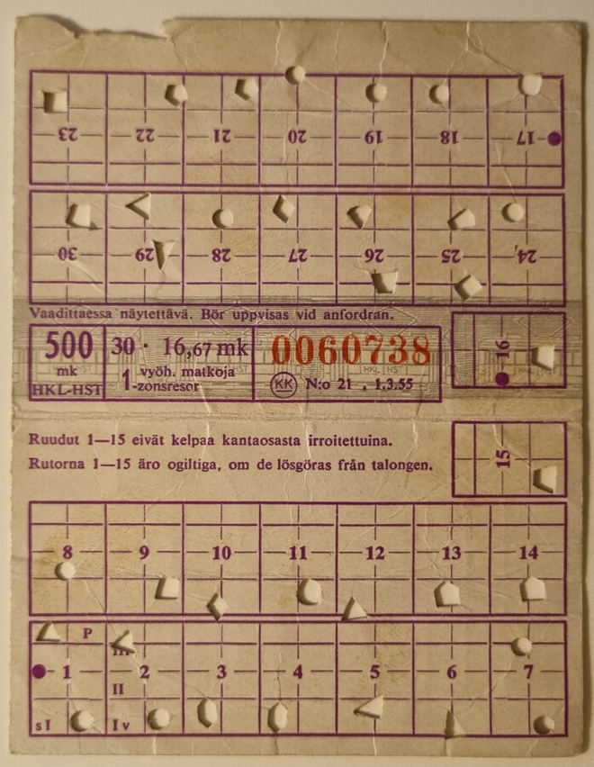 HKL ratikkalippu 1955