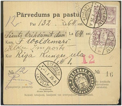 Latvia Mi 96 pari postiosoituksella