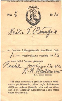 SUOMEN LÄHETYSSEURAN KUITTI