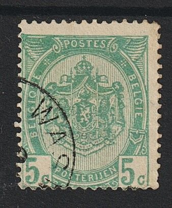 1907-08 Belgia 5c merkki leimattuna