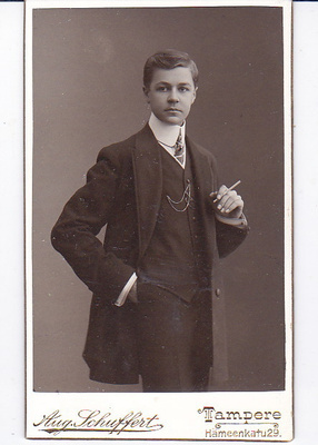 VANHA CDV Valokuva Nuori Mies Savuke Tupakka 1900-l Tampere