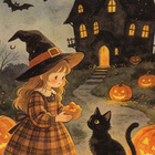 Halloween noitatyttö, talo ja kissa - pikkukuva 1