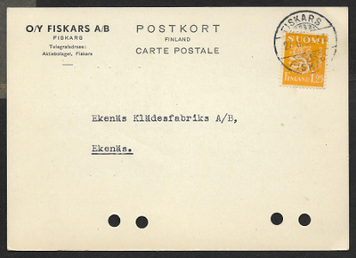 Postil. - Yl.m. 1,25 1930 (LAPE 177) Fiskars 27.2.1937