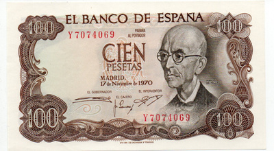 Espanja 100 Pesetaa 1970
