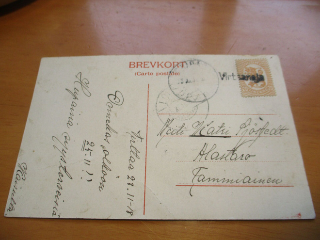 1918 Virtsanoja rivil + Oripää Attu - kortilla