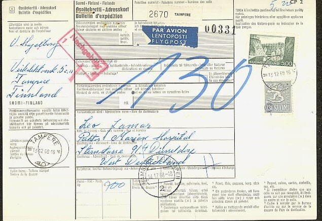 1968 paketti lentopostitse Saksaan