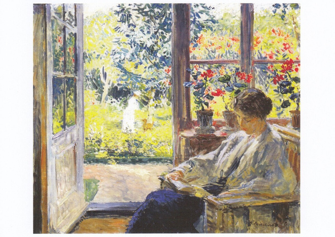 Gari Melchers: Nainen lukee ikkunan ääressä