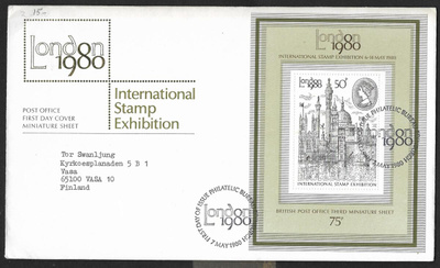 Englanti - Postimerkkinäyttely 1980 FDC (Mic. 835 ; BL3)