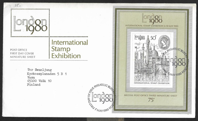 Englanti - Postimerkkinäyttely 1980 FDC (Mic. 835 ; BL3)