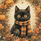 Pieni halloween-kissa ja syksyseppele - pikkukuva 1