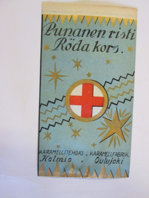 Vanha karamellipussi Punanen risti