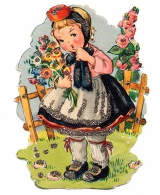 AFKH 17 / Suloinen tyttö kukkasia kädessään. 1950-l.