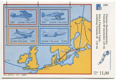 Postikortti pienoisarkki  Lentokoneita 1987
