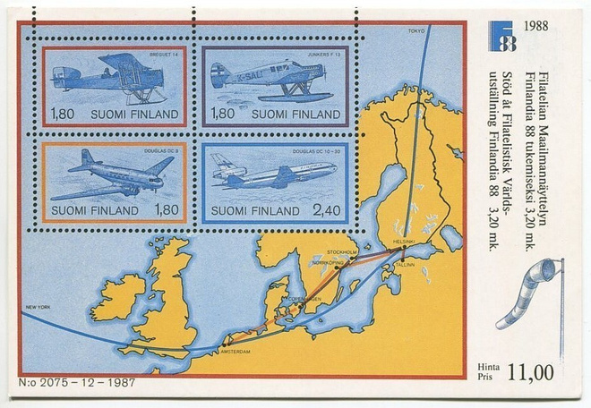 Postikortti pienoisarkki  Lentokoneita 1987
