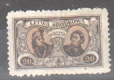 Keski-Liettua 1921  20  mk liimakkeellisena.