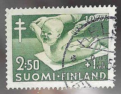 1947 TUB 2,50 MK + 1 MK HELSINKI 8.IX.54 LEIMA LIIMAKKEELLA