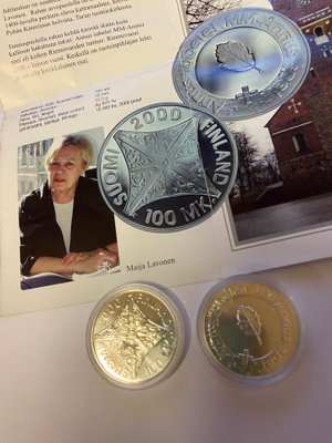 Kirkon Riemuvuosi v. 2000 Hopea Ag proof mitali 2 kpl 100 mk