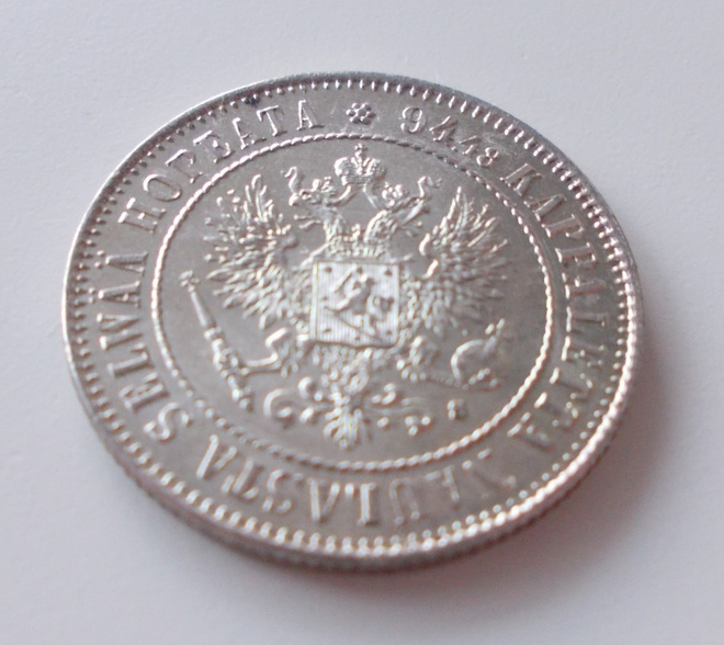 1 Markka 1915,Nikolai II, Hopeaa, aUNC