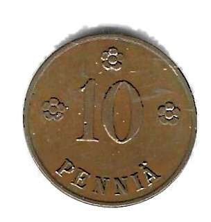 1928 10 PENNIÄ KOLIKKO KÄYTETTY