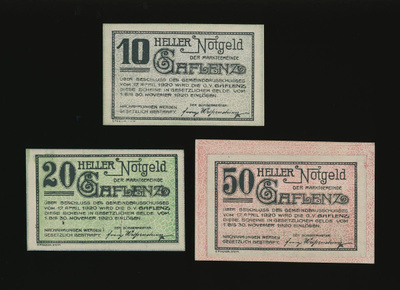 Itävalta 10, 20, 50, Heller, Gaflez 1920