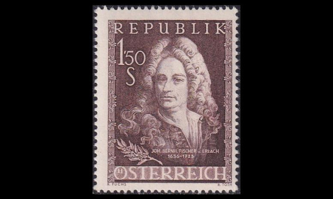 Itävalta 1028 ** Arkkitehti Fischer von Erlach (1956)