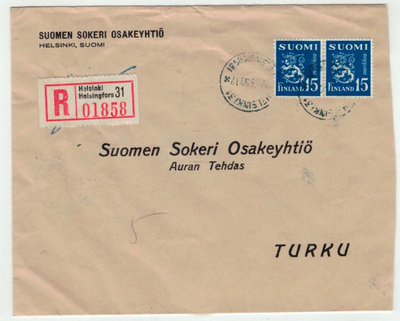 M30 1948 15 mk pari kirjattu kirje