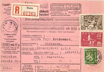 M30 1947 R-postiennakkopaketti OULU 1947