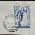 Hiihdon MM-58 -merkki Helsinki-Lento -leimalla 23.2.1958 - pikkukuva 2