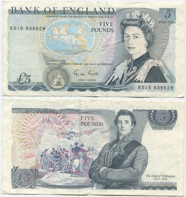 Iso-Britannia Englanti 5 Pounds 1971-91 (P-378f) VF+