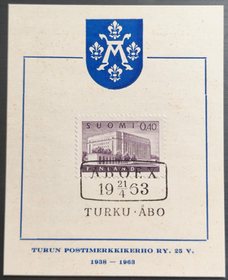 Turun postimerkkikerho 25 v, muistoarkki 1963 Aboex -leimall