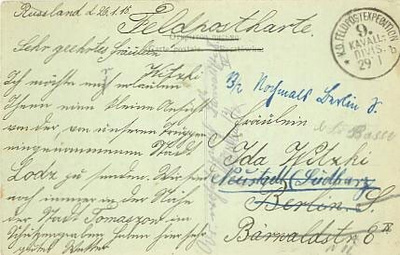 Saksa 1918 kenttäpostikortti päivätty Venäjällä