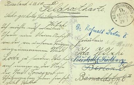 Saksa 1918 kenttäpostikortti päivätty Venäjällä