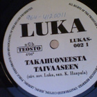 LUKA  ::  KULTAA HAMPAISSA / VINYYLI  7"    1991 - pikkukuva 3