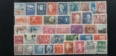 RUOTSI 1950-60 luku LEIMATTUJA postimerkkejä 39 kpl