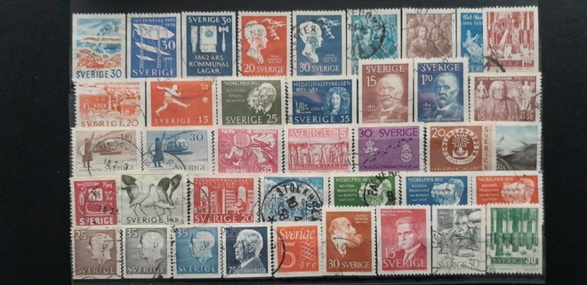 RUOTSI 1950-60 luku LEIMATTUJA postimerkkejä 39 kpl
